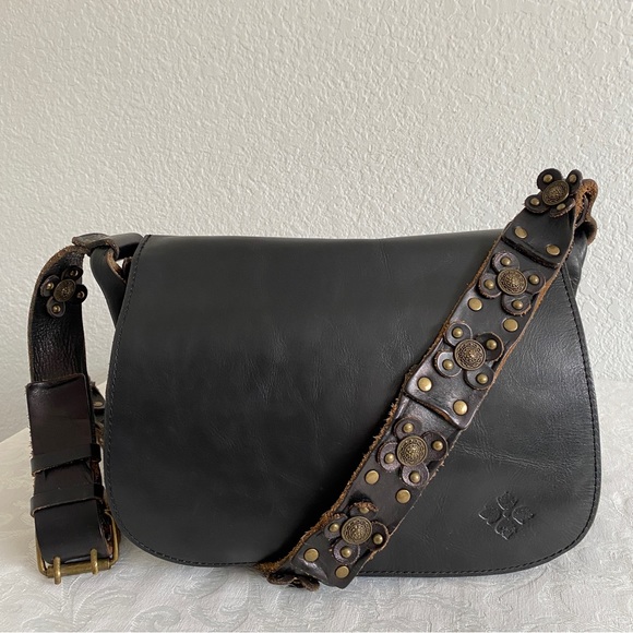 Patricia Nash Handbags - Patricia Nash Black Leather Crossbody Bag with Embellished Strap
